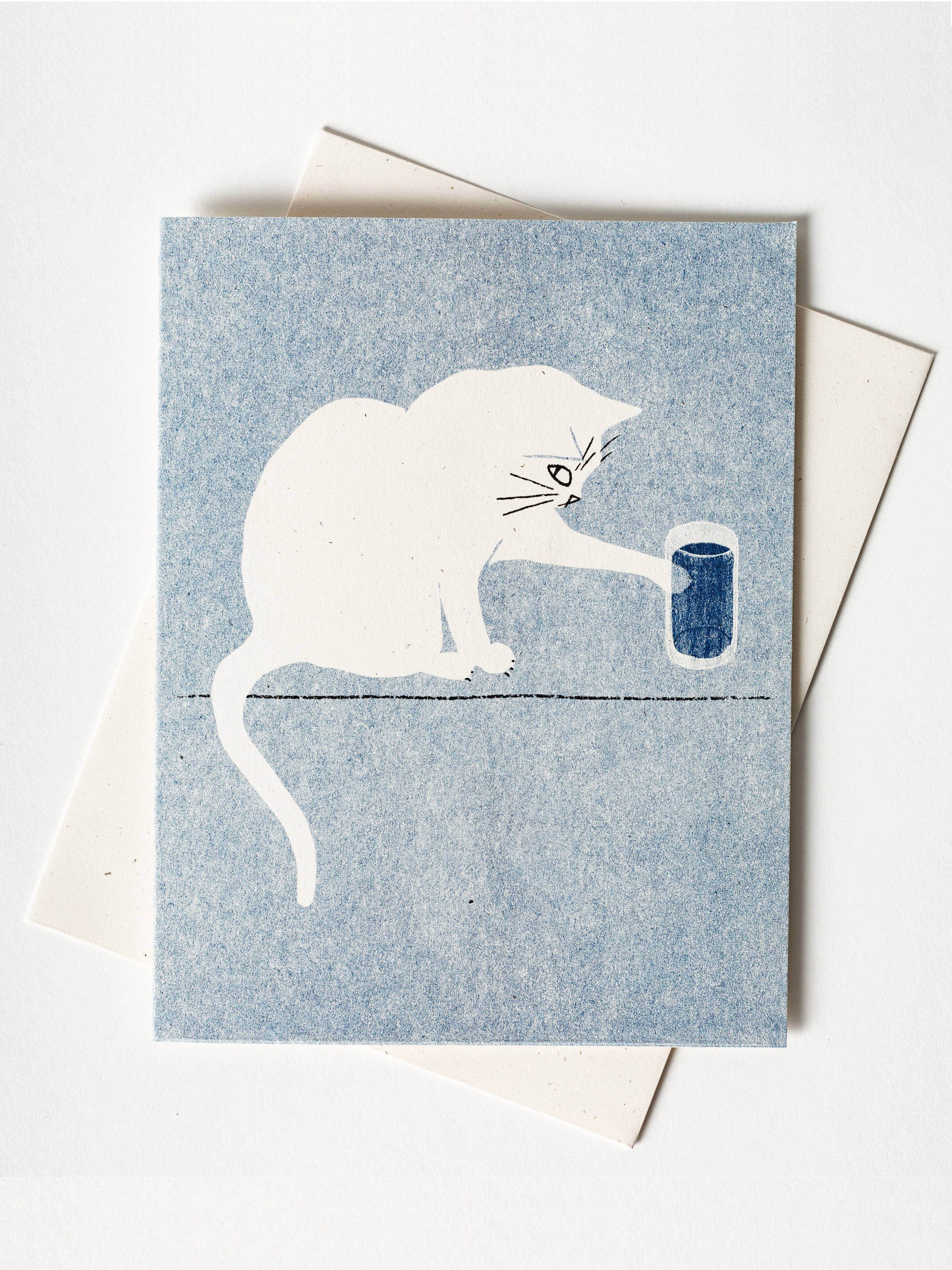 Water Glass Cat Card