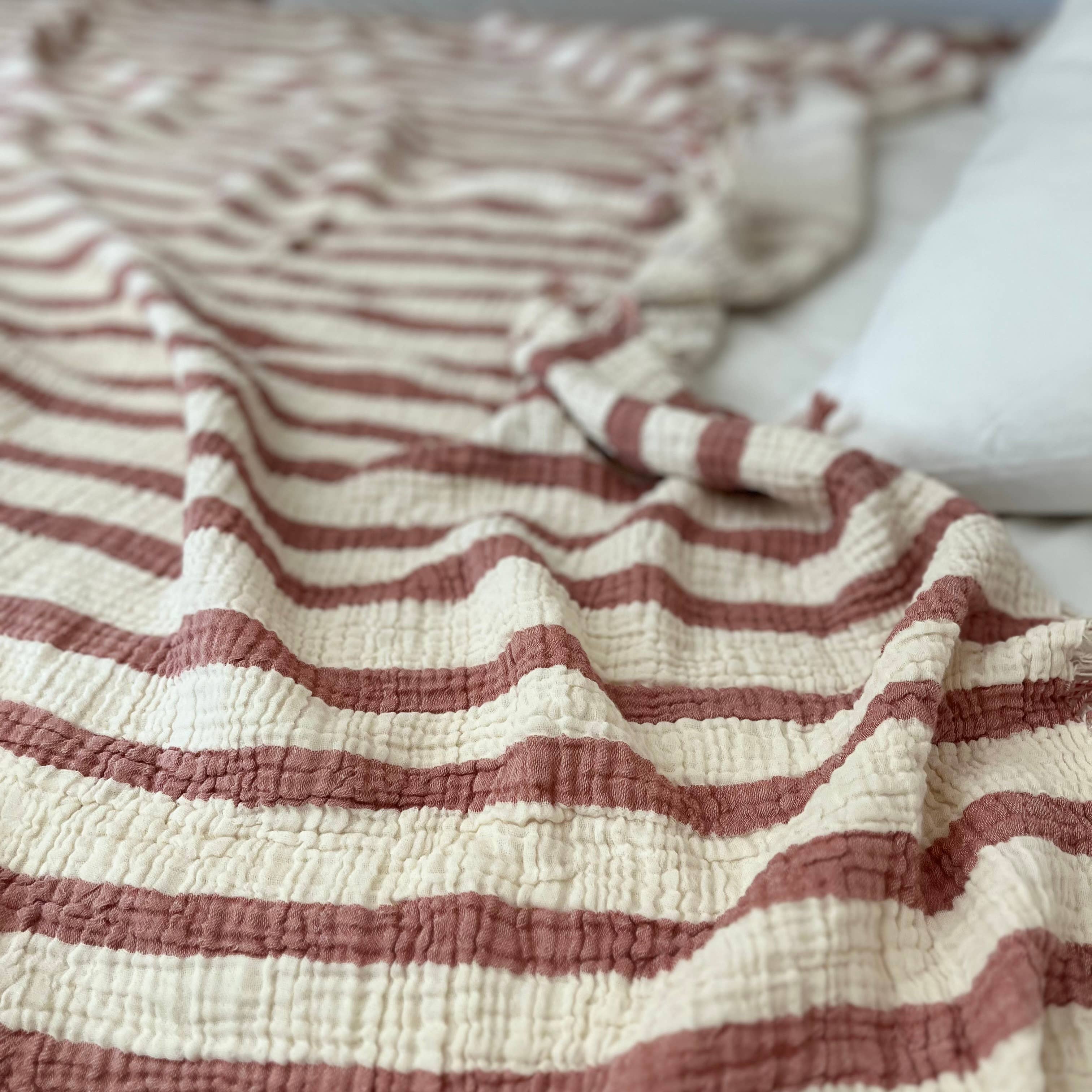 Muslin Striped Blanket: Red