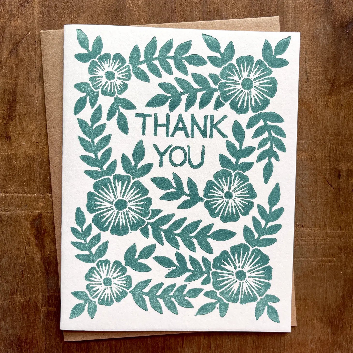 Blue Floral Thank You Blockprint Card