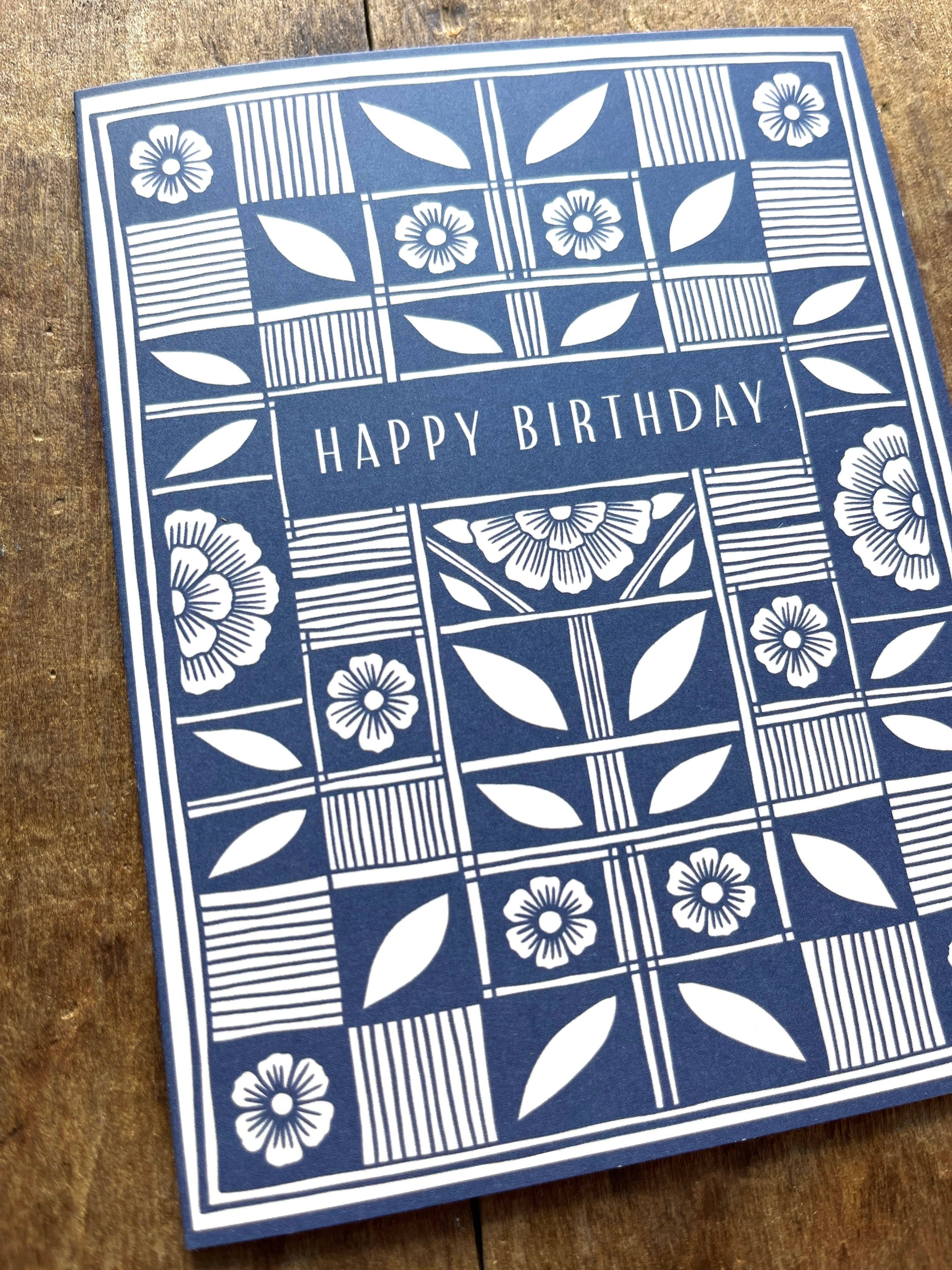 Blue Floral Birthday Card