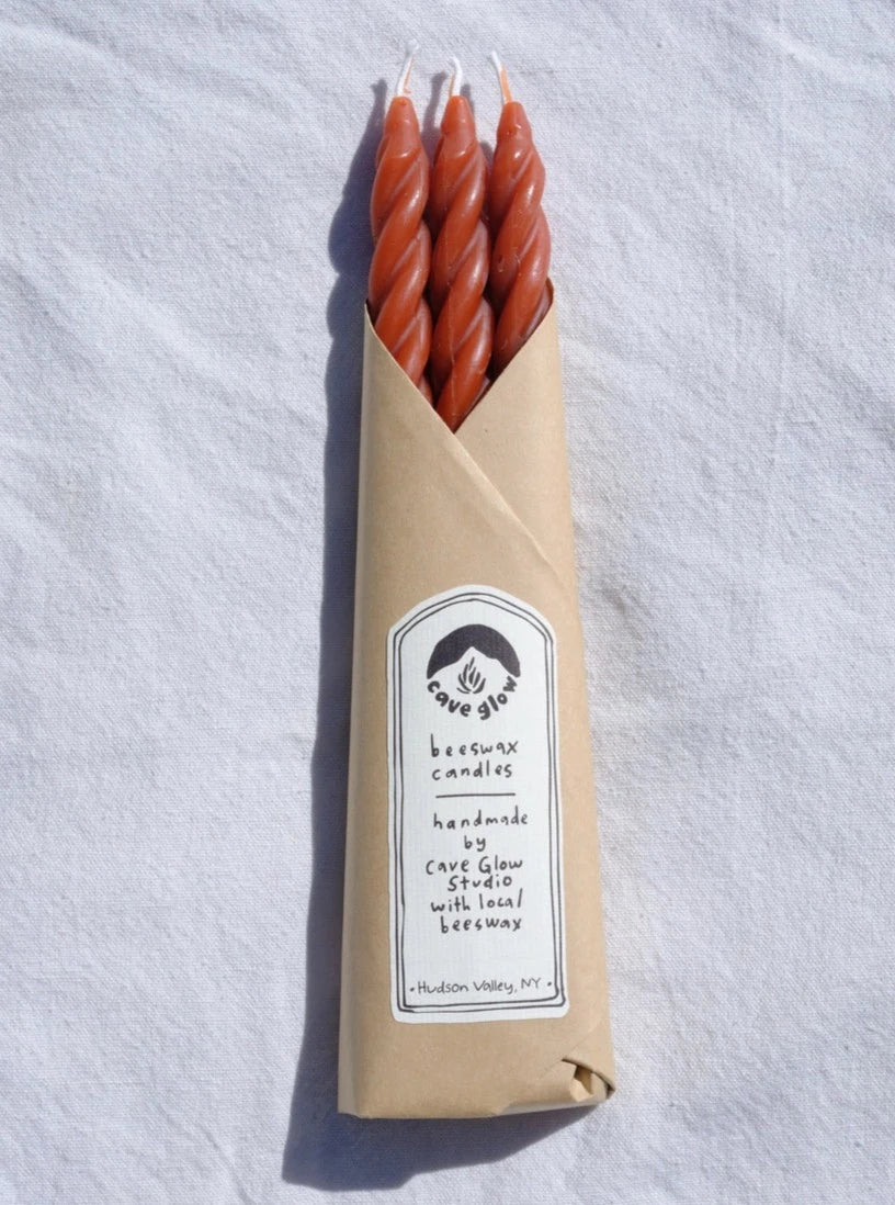 Spiral Beeswax Candles - Warm Brown