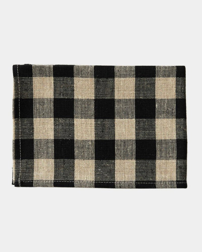 Thick Linen Kitchen Cloth - Black + Natural Check