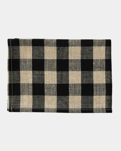 Thick Linen Kitchen Cloth - Black + Natural Check