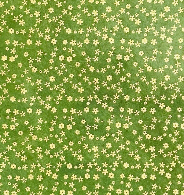 Handmade Paper - Gold Green Flowers