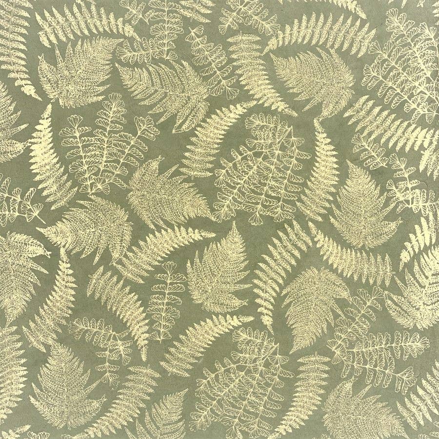 Handmade Paper - Green Gold Fern