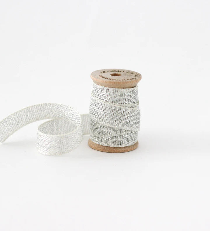 Metallic Cotton Ribbon - Natural Silver