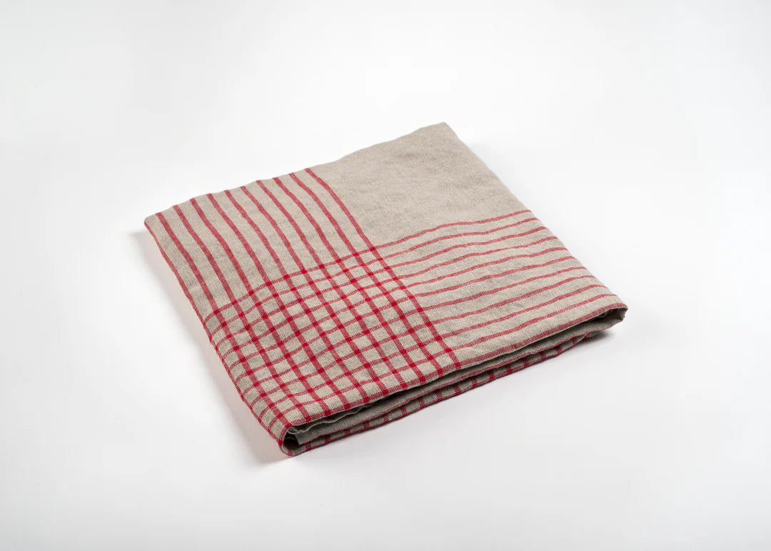 Grid Linen Dish Towel - Red