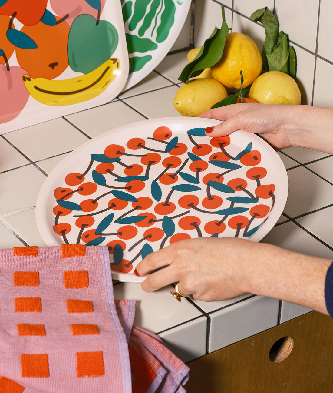 Cherries Round Serving Tray