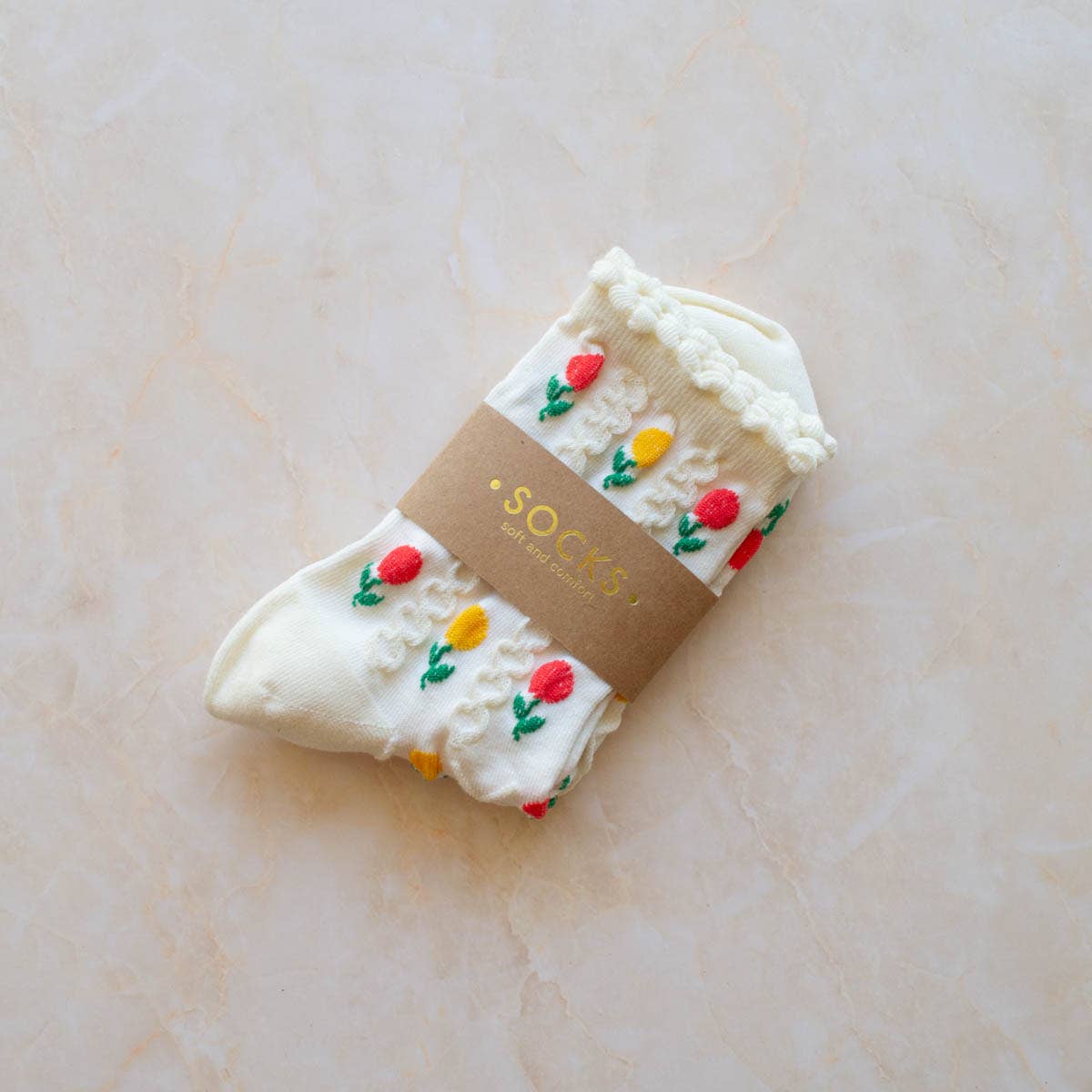 Tulip Flower Socks: Ivory