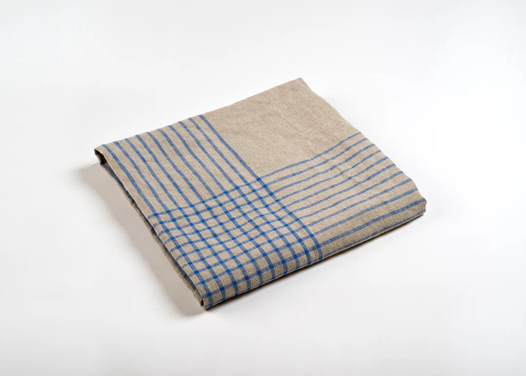 Grid Linen Dish Towel - Blue