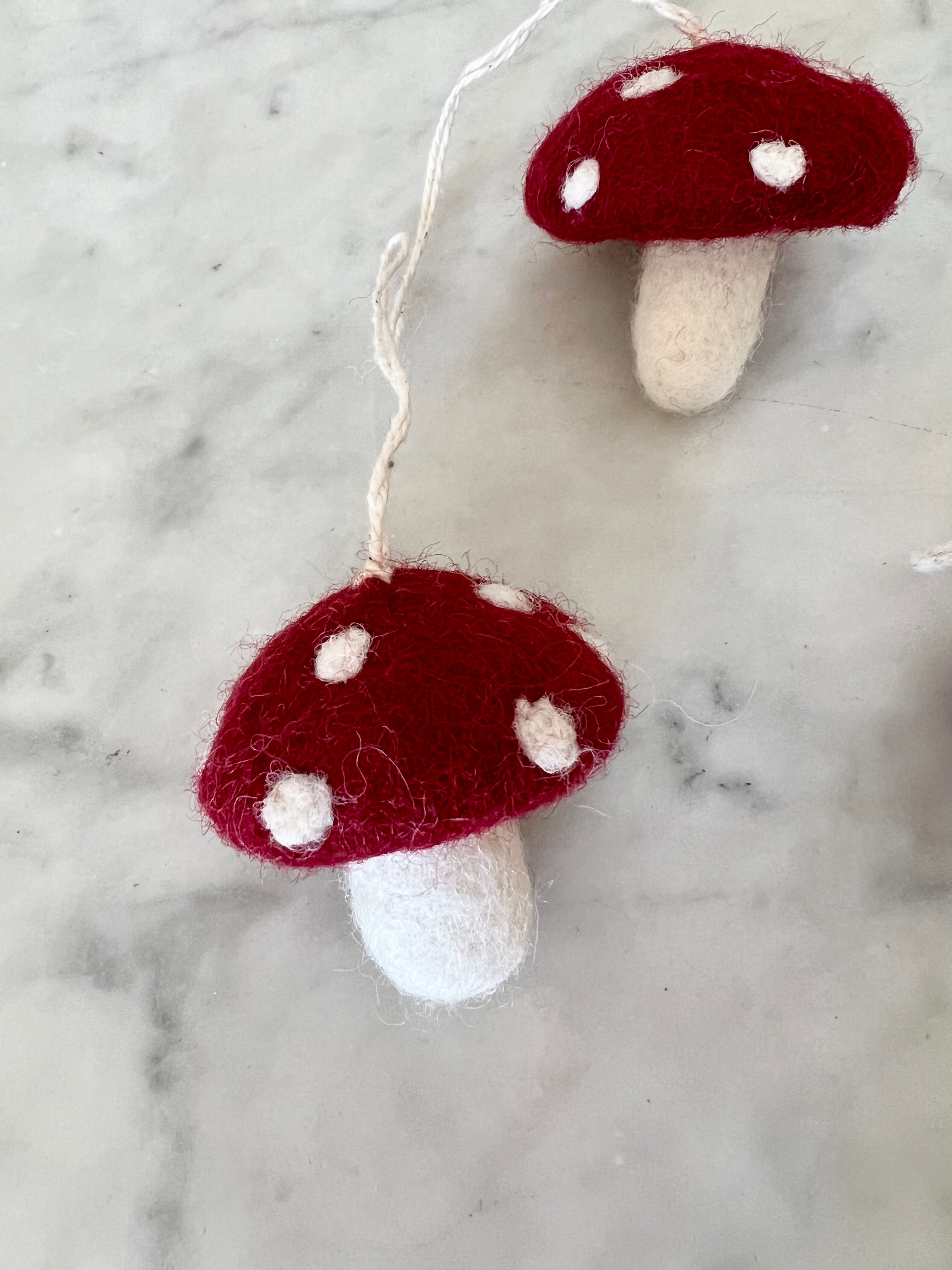 Small Felt Mushroom Ornament - Red