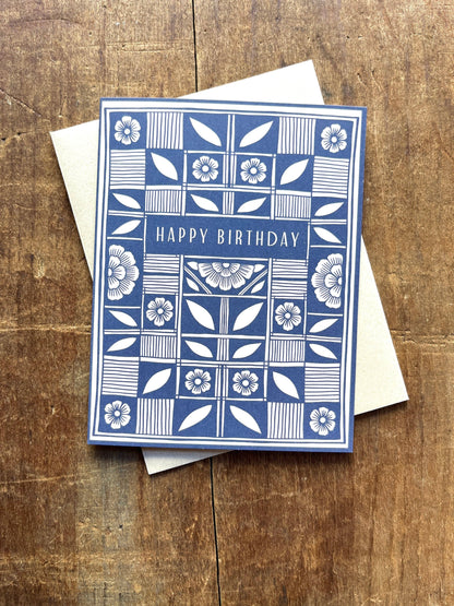 Blue Floral Birthday Card