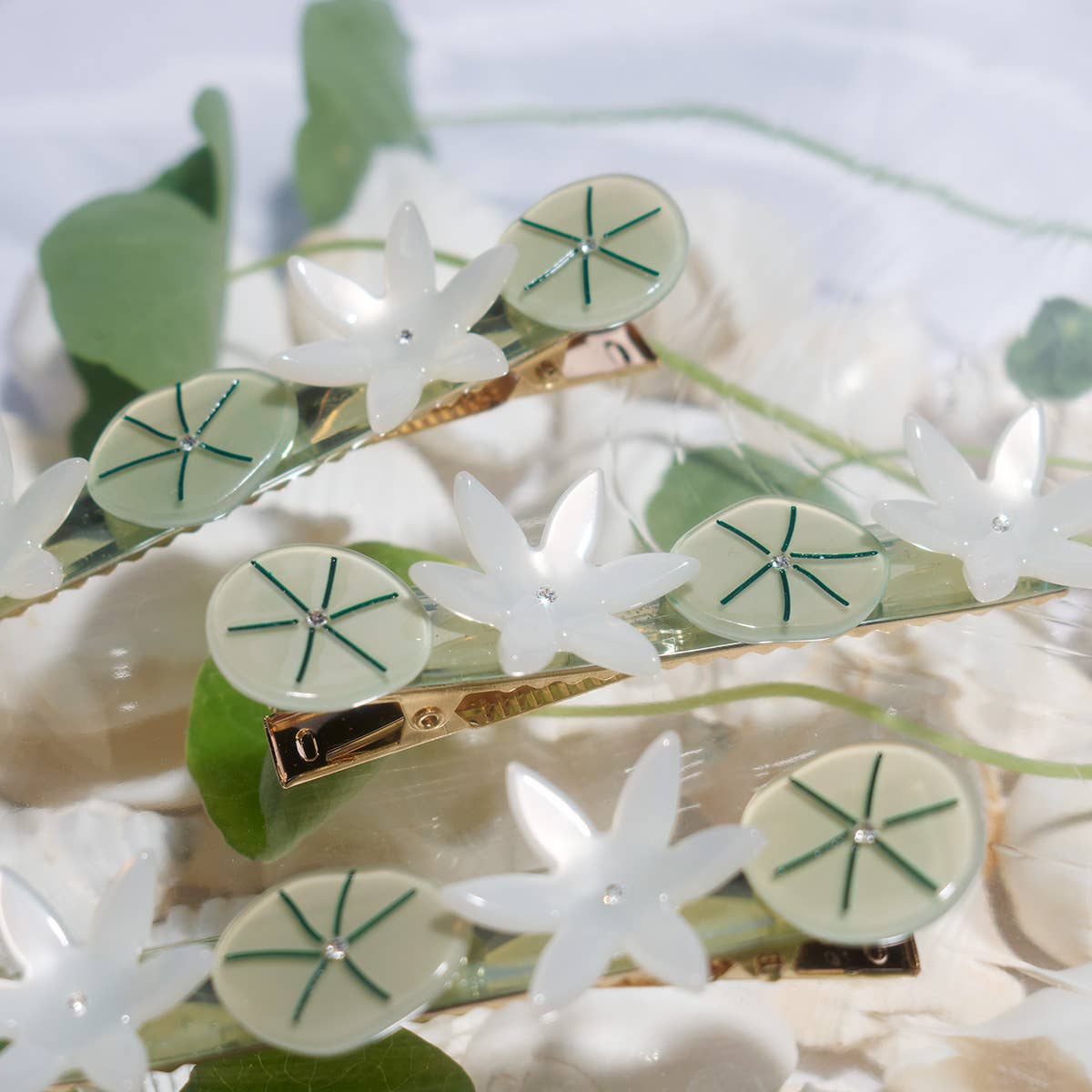 White Lotus Flowers Small Hair Clip