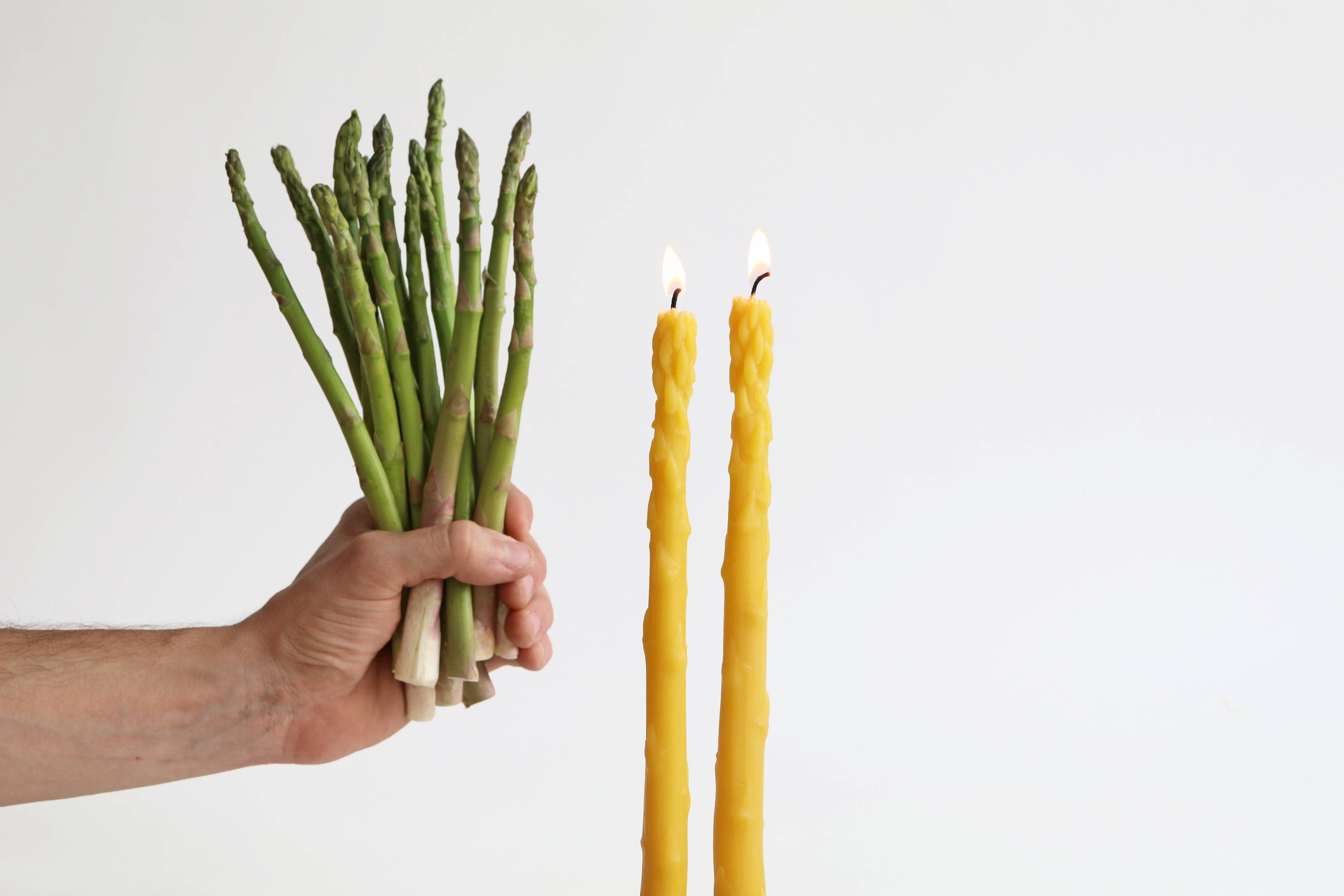 Asparagus Beeswax Taper Candles - Green