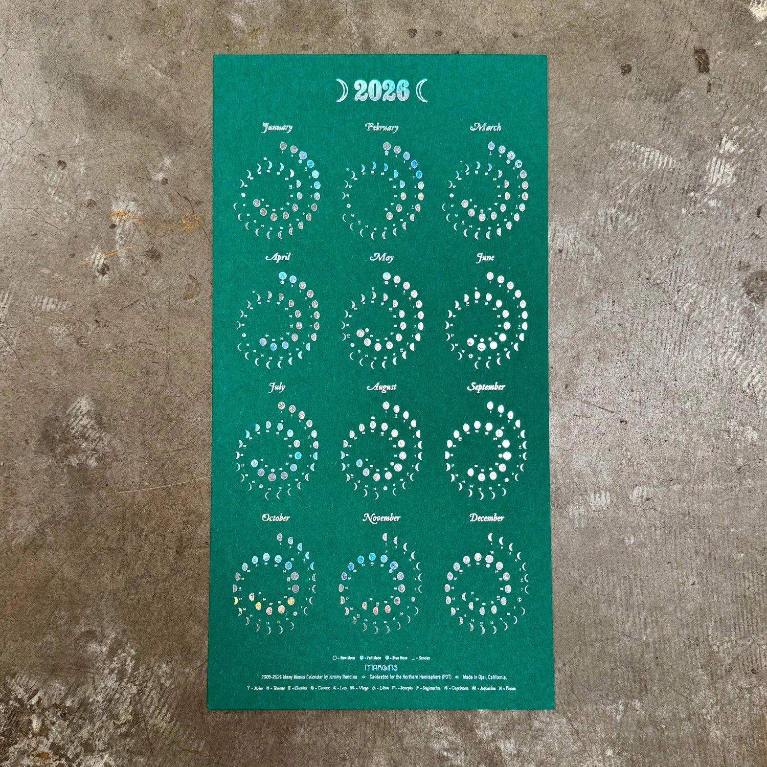 2026 Moon Calendar Emerald - Small