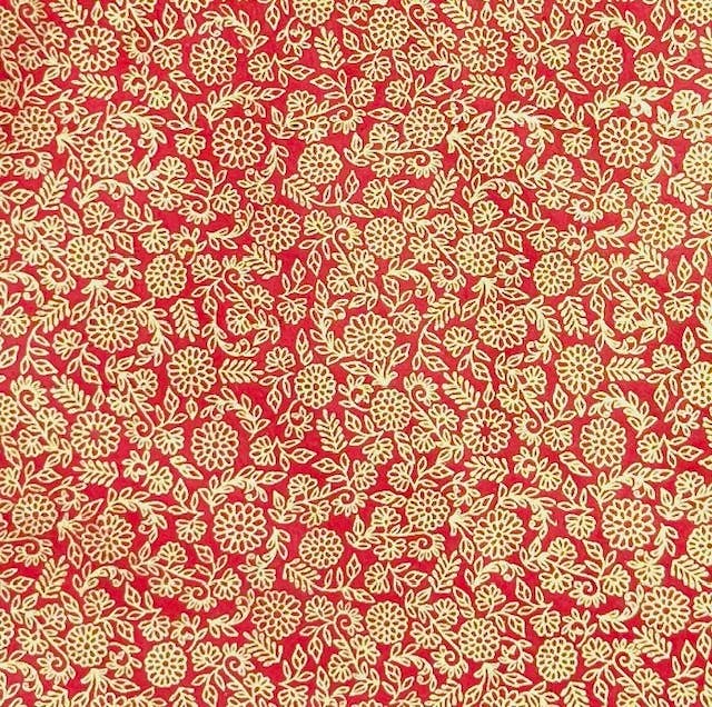 Handmade Paper - Red Gold Floral