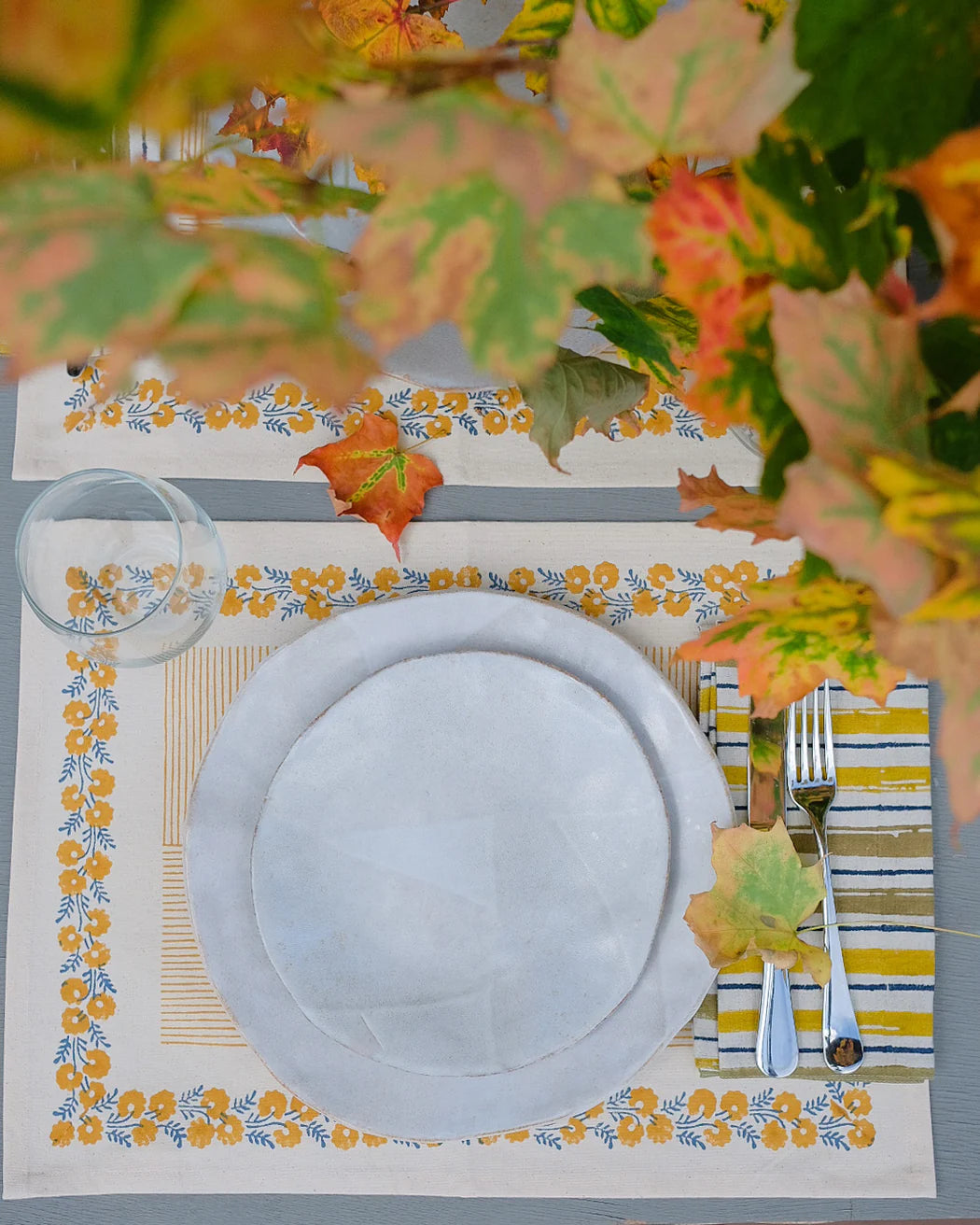 Block Print Placemat- Shikha Yellow Daffodil