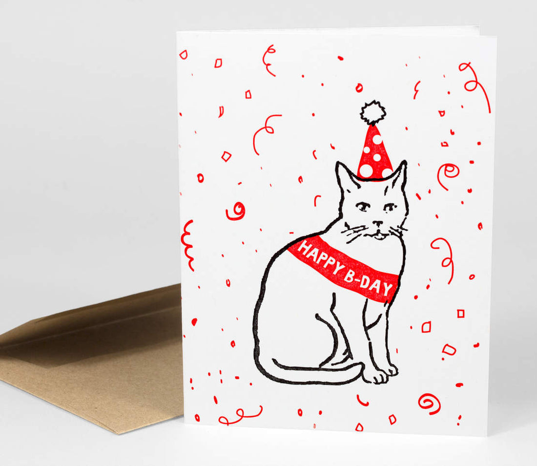 Happy B-Day Party Cat Card